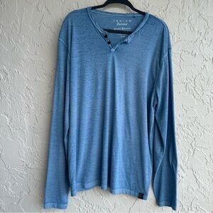 LUCKY BRAND Tee Shirt Top Men XL Henley Venice Burnout Long Sleeve Blue Preppy